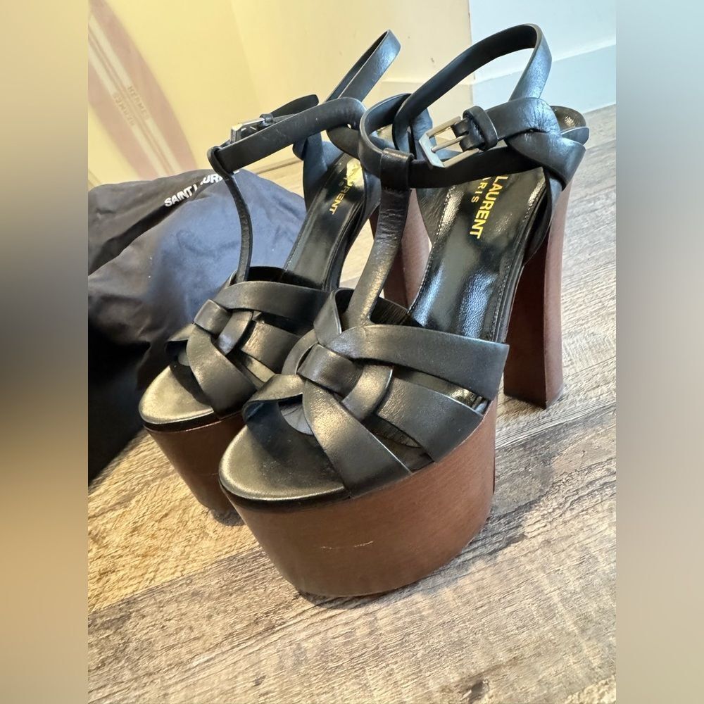 Saint Laurent Black Leather Platform Heels - Picture 7 of 7